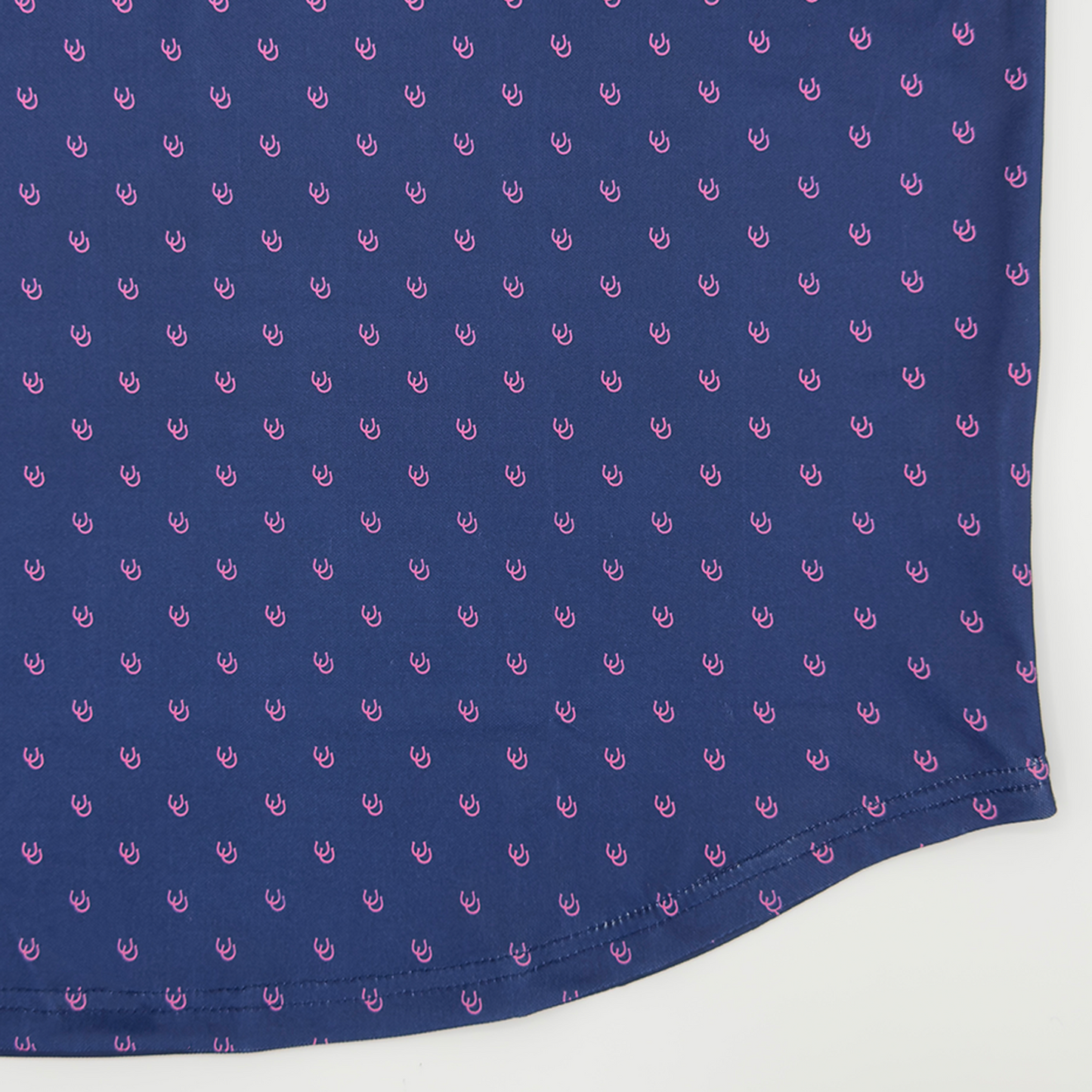 Navy Blue Fabric Pink Horseshoe Pattern curved hem